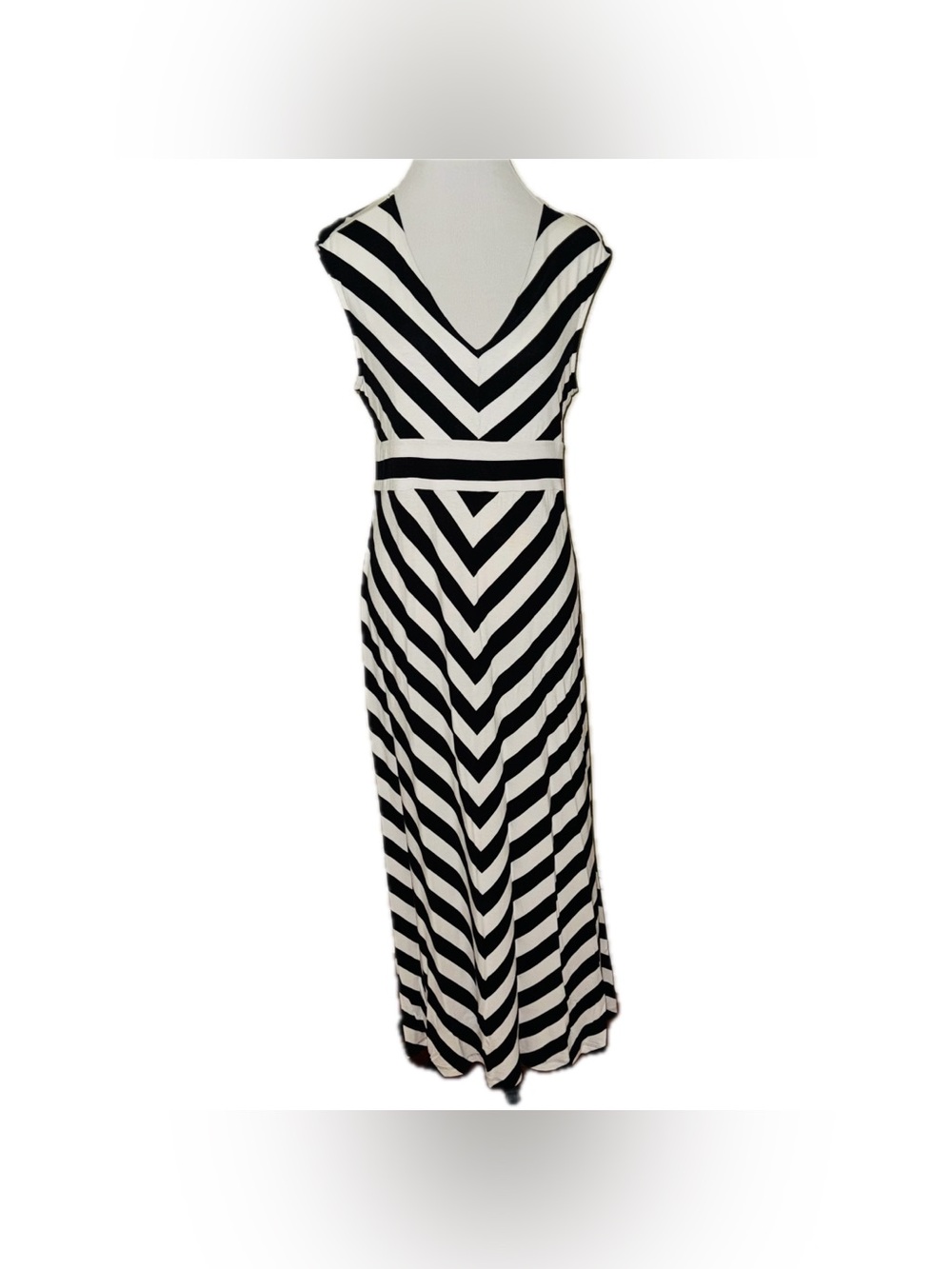 NWT Black & White Chevron Stripe V-Neck Sleeveless Maxi Dress, Sz XL Petite